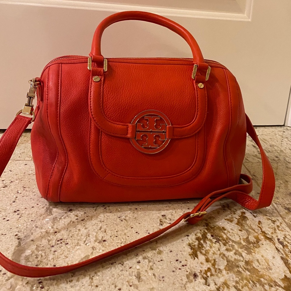 Bright orange leather Tory Burch satchel